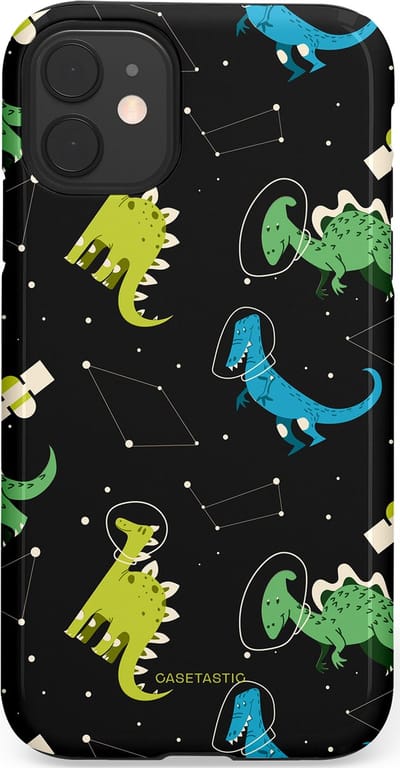 Casetastic hoesje geschikt voor Apple iPhone 11 - Dubbellaagse bescherming - Dino in de sterren - Fashion Case - Zwart Groen
