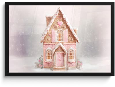 Poster in lijst - Fotolijst 60x40 cm - Posters - Huisje - Suiker - Pastel - Posterlijst zwart - Decoratie - Wanddecoratie woonkamer - Muurdecoratie slaapkamer - Kerstversiering - Kerstdecoratie voor binnen - Kerstmis