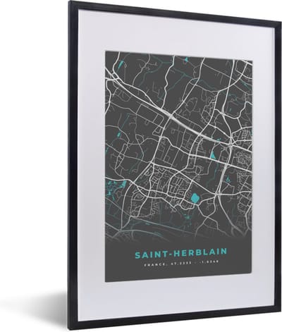 Fotolijst incl. Poster - Frankrijk - Stadskaart - Plattegrond - Saint-Herblain - Kaart - 30x40 cm - Posterlijst