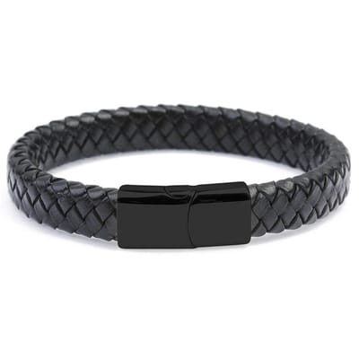 Sorprese armband - Monaco - armband heren - zwart - leer - 22 cm - leren armband - cadeau - Model F