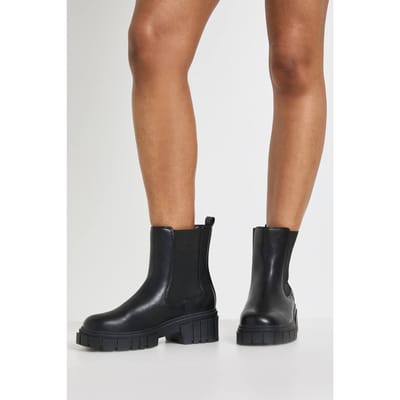 boohoo Dames Brede Pasvorm Chunky Chelsea Laarzen | Black | Maat: 4
