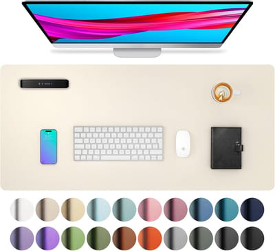 StayPowered PU-Lederen Bureau Mat - Stijlvolle Bescherming voor Je Werkplek - 80x40 cm - Waterdicht - Antislip Achterkant - Ruimte voor Laptop & Muis - Eenvoudig Schoon te Maken - Duurzaam & Slijtvast - Beige - Levering Sneller dan Aangegeven!