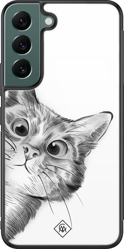 Casimoda® hoesje - Geschikt voor Samsung Galaxy S22+ - Peekaboo - Luxe Hard Case Zwart - Backcover telefoonhoesje - Wit