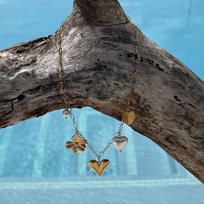 FlowJewels - bedel ketting - stainless steel - hart - parel