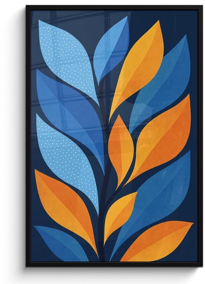 Poster in lijst - Fotolijst 80x120 cm - Posters - Abstract - Bladeren - Blauw - Posterlijst zwart - Decoratie - Wanddecoratie woonkamer - Muurdecoratie slaapkamer
