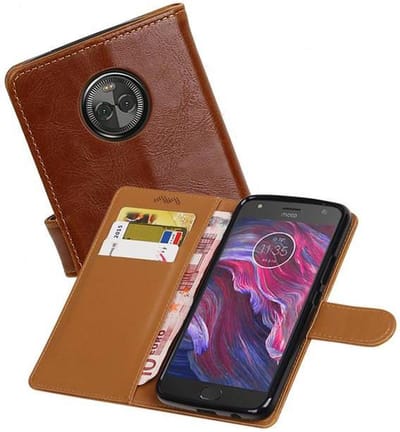 Zakelijke Book Case Telefoonhoesje Geschikt voor de Motorola Moto X4 - Portemonnee Hoesje - Pasjeshouder Wallet Case - Bruin