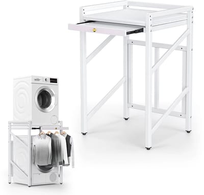 JOYNEXTBUY - Wasmachine Verhoger Opbergrek – Verbindingsframe Wasmachine & Droger – 350 kg – Onderstel – 74 x 64 x 113,5 cm – Wit