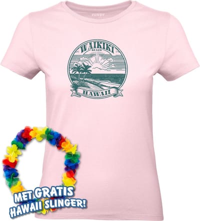 Dames t-shirt Waikiki Beach | Toppers in Concert 2024 | Club Tropicana | Hawaii Shirt | Ibiza Kleding | Lichtroze Dames | maat XS