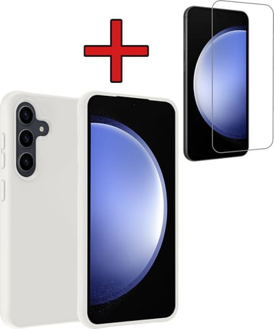 Hoesje - Met Screenprotector - Geschikt voor Samsung Galaxy S23 FE - Sterk & Shockproof - Telefoon Hoes - Back Cover - Siliconen Case - Telefoonhoes - Wit
