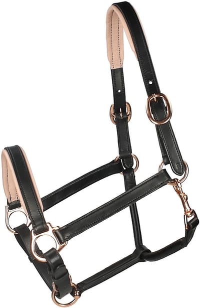 Horsegear Halster Horsegear Rosegold Leer Zwart-goud