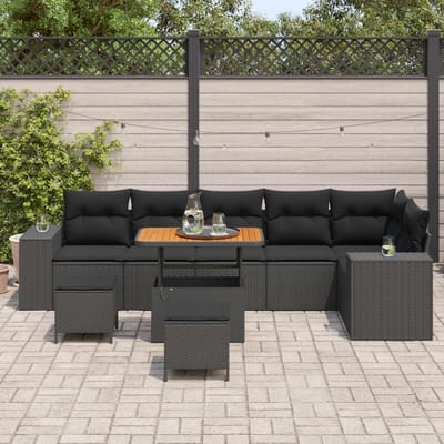 vidaXL - Tuinbank - Set - 9 - st - 6-Aantal - zitplaatsen - Zwart - poly - rattan