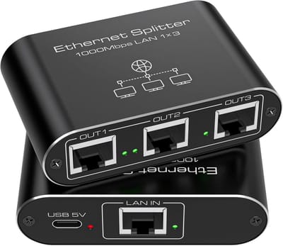 Ethernet Splitter - Netwerk Adapter - Netwerk Uitbreiden - 1 naar 3 Poorten - 1000 Mbit/s - Aluminium