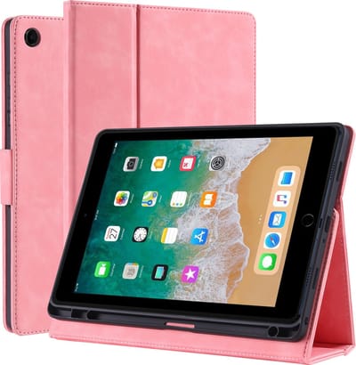 oTronica hoes geschikt voor iPad 5e generatie / iPad 2017 / iPad 2018 Hoes Luxe Leren Bookcase met Pencil houder - Premium Leren cover - Rose Goud