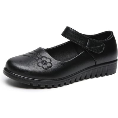 Echt Leer Ouderen Schoenen Dames Toplaag Rundleer Moederschoenen Antislip Damesschoenen Moederschoenen Platte Schoenen 42 zwart