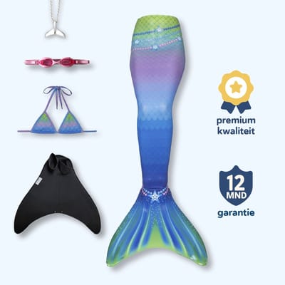 Starfish zeemeerminstaart maat 122-128 met bikini - monovin met voetvakken - zwembril en ketting