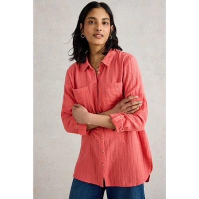 White Stuff Sophie Longline Cotton Shirt Mid Pink Taglia: 20 REGULAR | Maglie a manica lunga Outlet | Donna | Rosa
