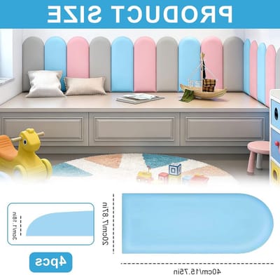 3D-wandpanelen set van 4, zelfklevend en waterdicht, gewatteerd PU wanddecoratie voor kinderkamer, anti-botsing hoofdeinde, muursticker en wandkussen (blauw)