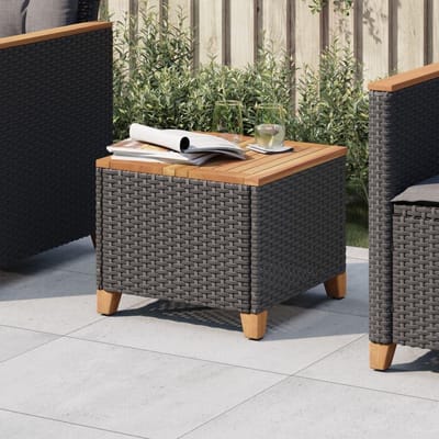 Tuintafel - Balkontafel Terrastafel - Buiten Zitten - Polyrotan Acaciahout - 45 x 45 x 37 cm - Zwart
