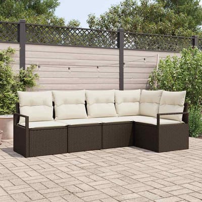 vidaXL - Tuinbank - Set - 5 - st - Bruin - en - wit - poly - rattan