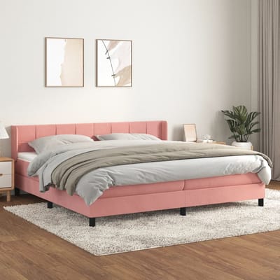 vidaXL - Boxspring - met - matras - fluweel - roze - 200x200 - cm