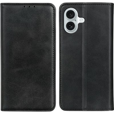 CaseBody Apple iPhone 17 Real Leather Wallet Hoesje Zwart
