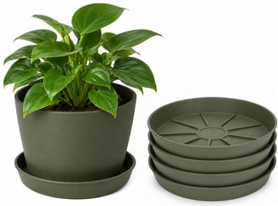Pro Garden plantenpot onder schotel - 4x - opvang schaal - donkergroen - dia 29 cm - Kunststof