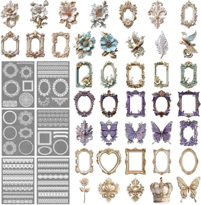 Vintage Scrapbook Fotolijsten Set met 40 Vellen en 6 Kantstickers voor DIY Journaling en Creatieve Projecten