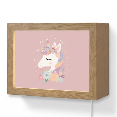 Wandlamp 20x15 cm - Oplaadbaar - Eenhoorn - Roze - Bloemen - Wandlampen binnen woonkamer - Slaapkamer lamp met kabel - Decoratieve nachtlamp - Vloerlamp snoer