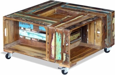 Vintage salontafel - Bijzettafel met wielen - Woonkamer inrichten - Gemaakt van oud hout