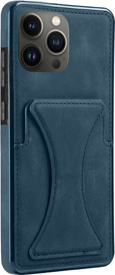 Geschikt voor iPhone 13 Pro Pasjes houder Hoesje Case - Portemonnee Cover - Hoesje met Kickstand - Magnetisch - Blauw