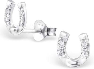 zilver hoefijzer oorstekers met zirconia | horseshoe zirconia ear studs | Sterling 925 Silver | zilveren oorbellen dames