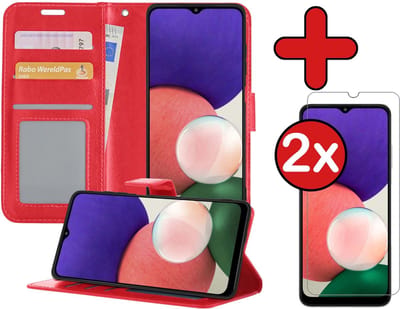 Hoesje - Met 2x Screenprotector - Geschikt voor Samsung Galaxy M22 - Luxe Pasjeshouder - Flip Case - Bookcase Portemonee - Kunstleer Book Case - Flipcase Hoes - Book Cover - Walletcase - Portemonneehoes - Telefoonhoes - Rood