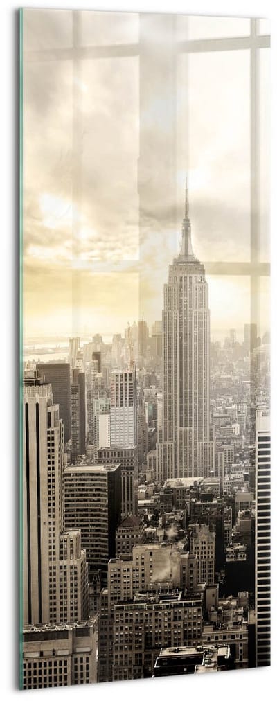 Wallfluent Glasschilderij - Panorama van het Empire State Building Foto Op Glas - 50x125 cm - Romig Verticale Muurschildering - Steden Schilderij Op Glas - Glazen Schilderij - Schilderij Glas