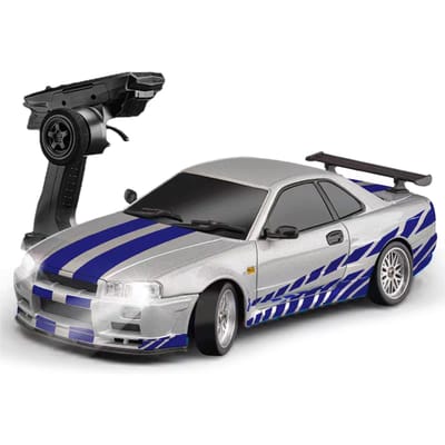 Afstandsbediening Auto, 2.4GHz Elektrisch Driftvoertuig Speelgoed met Gyroscoop, LED-verlichting, 3 Oplaadbare 1 battery zilver