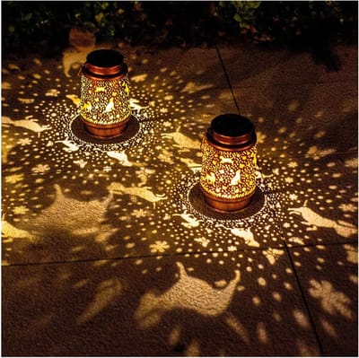 Hangende Zonne Lantaarns - Decoratieve Lampen - Buitenverlichting Tuin - Waterdicht IP65 - Set van 2 - Bruin