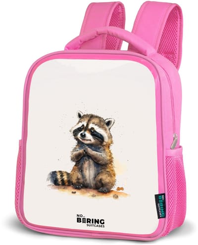NoBoringSuitcases.com® - Rugzak roze - Schooltas meisjes - Wasbeer - Waterverf - Kleuren - Dieren - Kinder rugtas meisje - Boekentas kind - Kinderrugzak voor school - Schoolrugzak