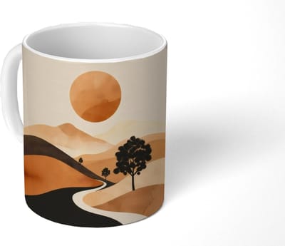 Mok - Koffiemok - Zon - Heuvels - Boom - Abstract - Mokken - 350 ML - Beker - Koffiemokken - Theemok