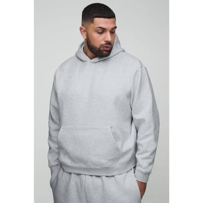 Plus 330GSM Oversized Boxy Basic Hoodie | Grey Marl | Size 4XL