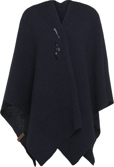 Knit Factory Jazz Gebreid Omslagvest - Dames Poncho - Wikkelvest - Gebreide donkerblauwe poncho - Gebreide mantel - Winter poncho - Dames cape - One Size - Navy