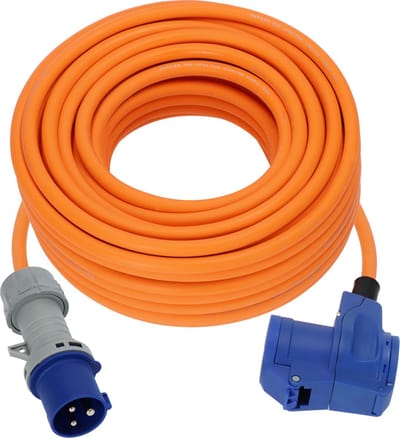 BrennenstuhlCEE Verlengkabel 25m kabel in oranje (CEE stekker en hoekkoppeling incl. combinatie stekkerdoos met LED-spanningsindicator, 230V/16A, voor permanent gebruik buitenshuis, Made in Germany)