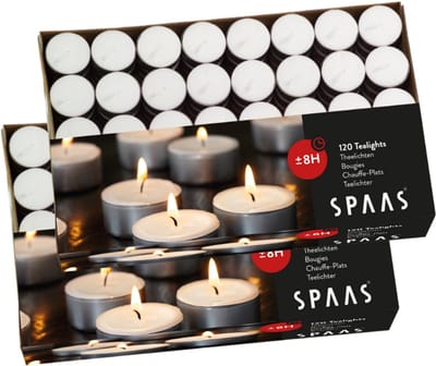 Spaas Theelichten Kaarsen Grootverpakking - Wit - circa 8u - Ø3,9cm - 240 stuks