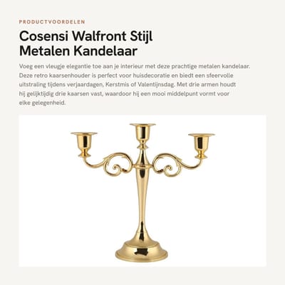 Dailygoods- Kandelaar 3-armig - Metalen Kaarsenhouder - Retro/Europese Stijl - Stevig/Duurzaam - Perfect voor Diner/Wedding