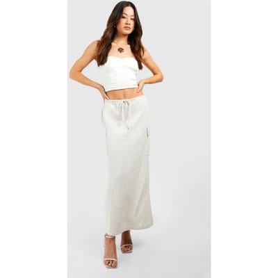 boohoo Dames Hoge Linnenlook Pocket Midaxi-rok | Steen | Maat: 36