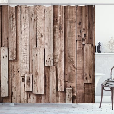 ABAKUHAUS Houten Douchegordijn – Vintage Tenne Kunst – 175 x 180 cm – Grijs-Bruin