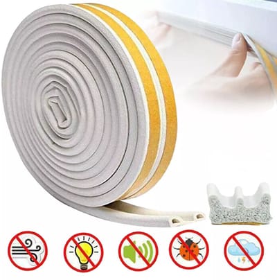 OKWISH Zelfklevende Deurtochtstrip - Schuimrubberen Afdichting - E-profiel Afdichtingsstrip - Afdichtingsband voor Deuren - 12 Meter - EPDM - Geel