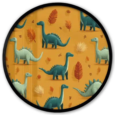 Poster in lijst Rond - Fotolijst 40x40 cm - Posters - Dinosaurussen - Stekels - Herfstbladeren - Bruin - Ronde posterlijst zwart - Decoratie - Wanddecoratie woonkamer - Muurdecoratie slaapkamer