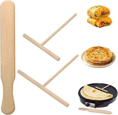 Pannenkoek Spatels - Crêpe Hark Verdeelset - Bakken & Keuken - Set van 3 Stuks - Verschillende Maten - Houtkleur