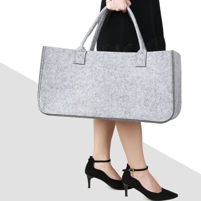 2x Houtmand vilt Vilten tas voor brandhout - 49x25.5x25.5cm - Opslag voor kranten en tijdschriften - Opbergmand voor haardhout Grijs