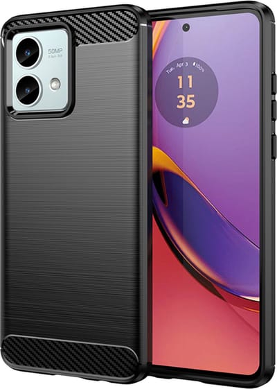 MobyDefend Hoesje - Geschikt voor Motorola Moto G84 - TPU Backcover - Geborstelde Metaal & Carbon-Look - Zwart