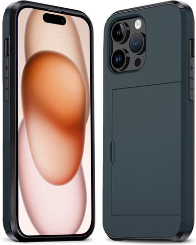 Hoesje Geschikt voor iPhone 15 Pro Hoesje Pasjeshouder Shockproof Hard Case - Hoesje Geschikt voor iPhone 15 Pro Hoes Met Kaarthouder - Donkerblauw